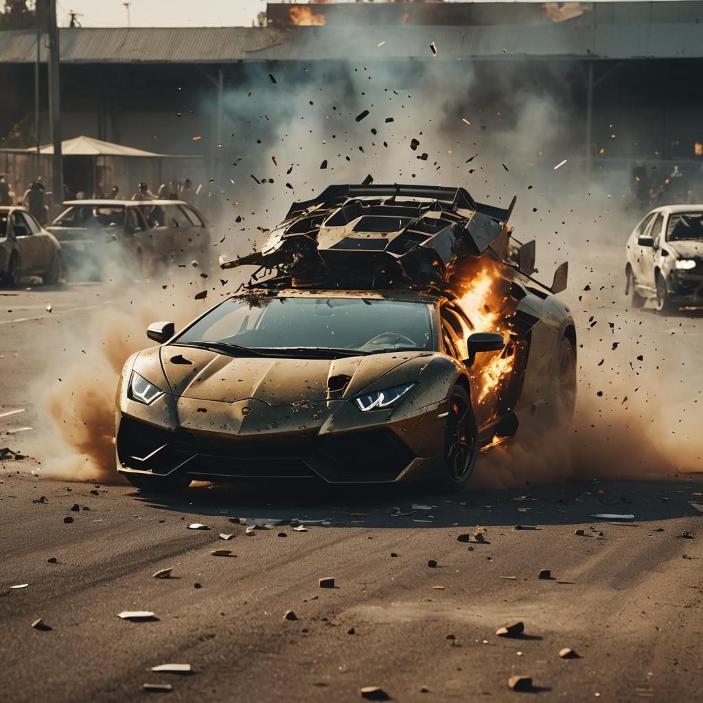 Lamborghini Crash: Explosive Cinematic Film Still