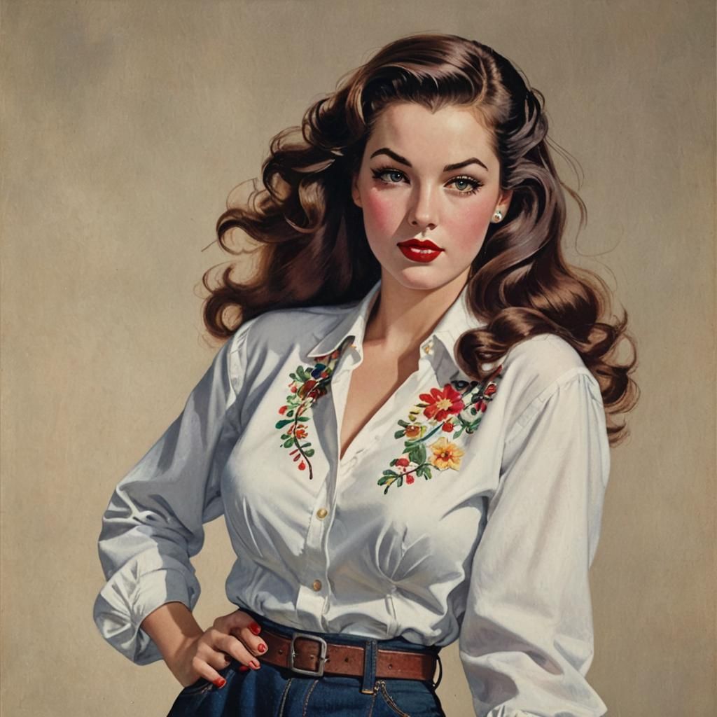 Voluptuous Woman with Flowing Hair, Pin-Up Style