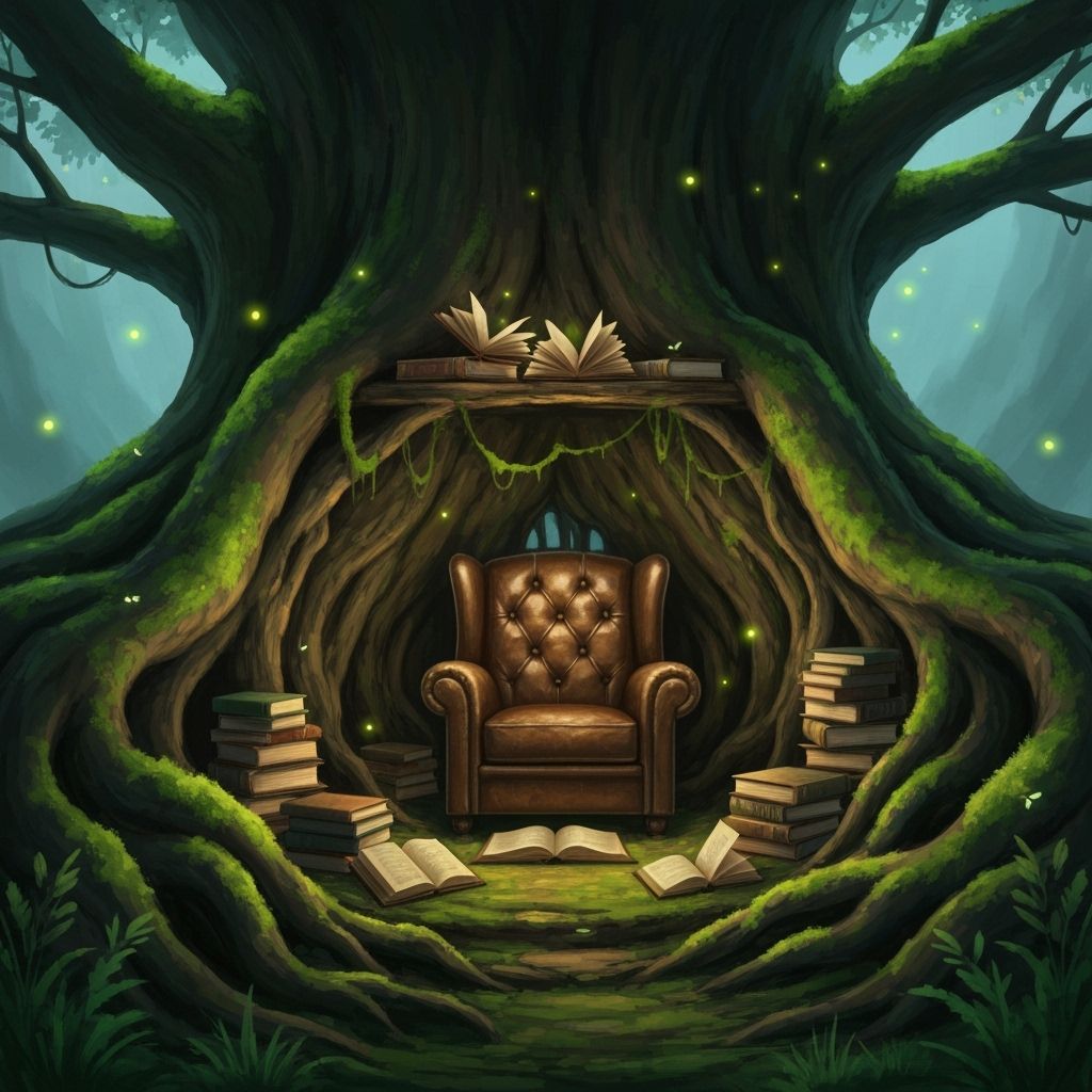 Enchanted Reading Corner in Ancient Tree Roots