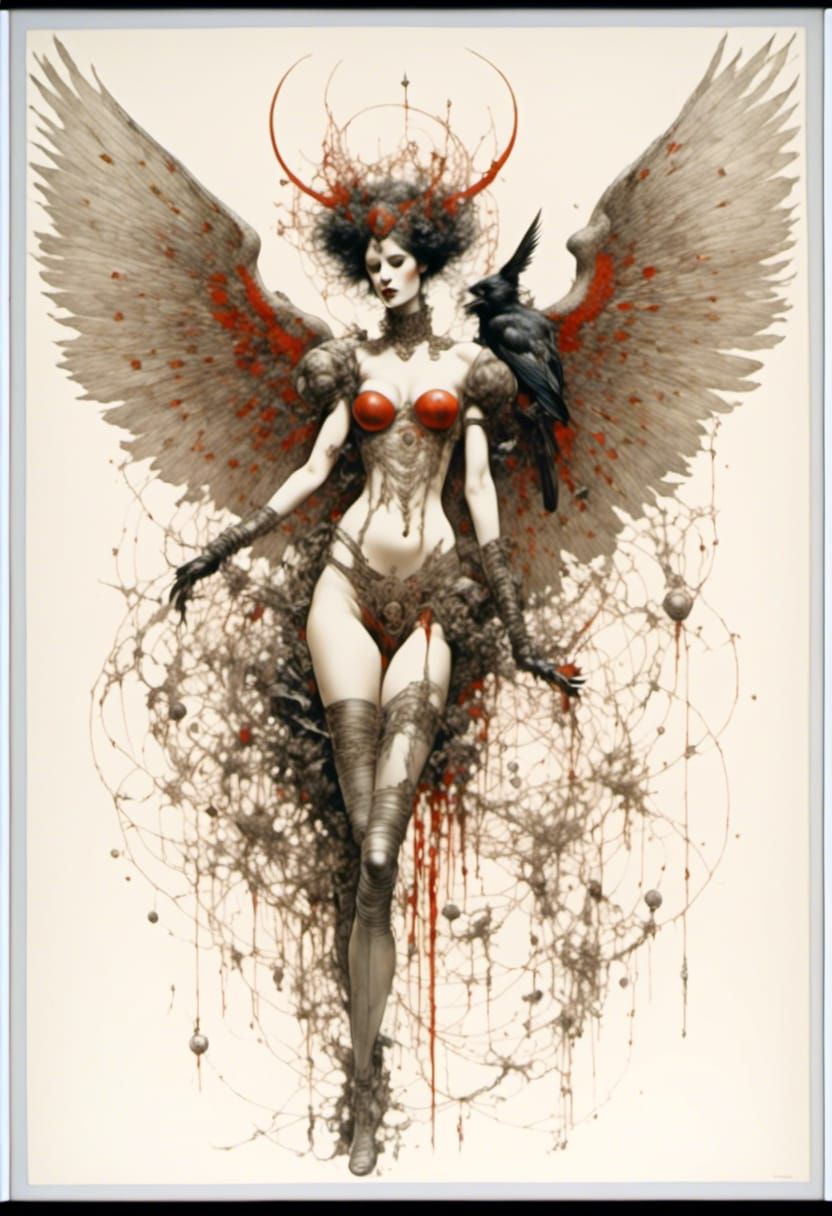 Winged Assassin Embraces Oracle in Surreal Comic Style