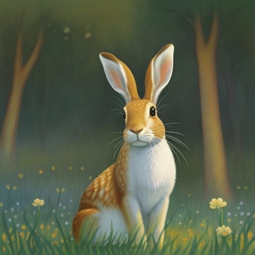 Naive Art Hare in Field, Rousseau Style