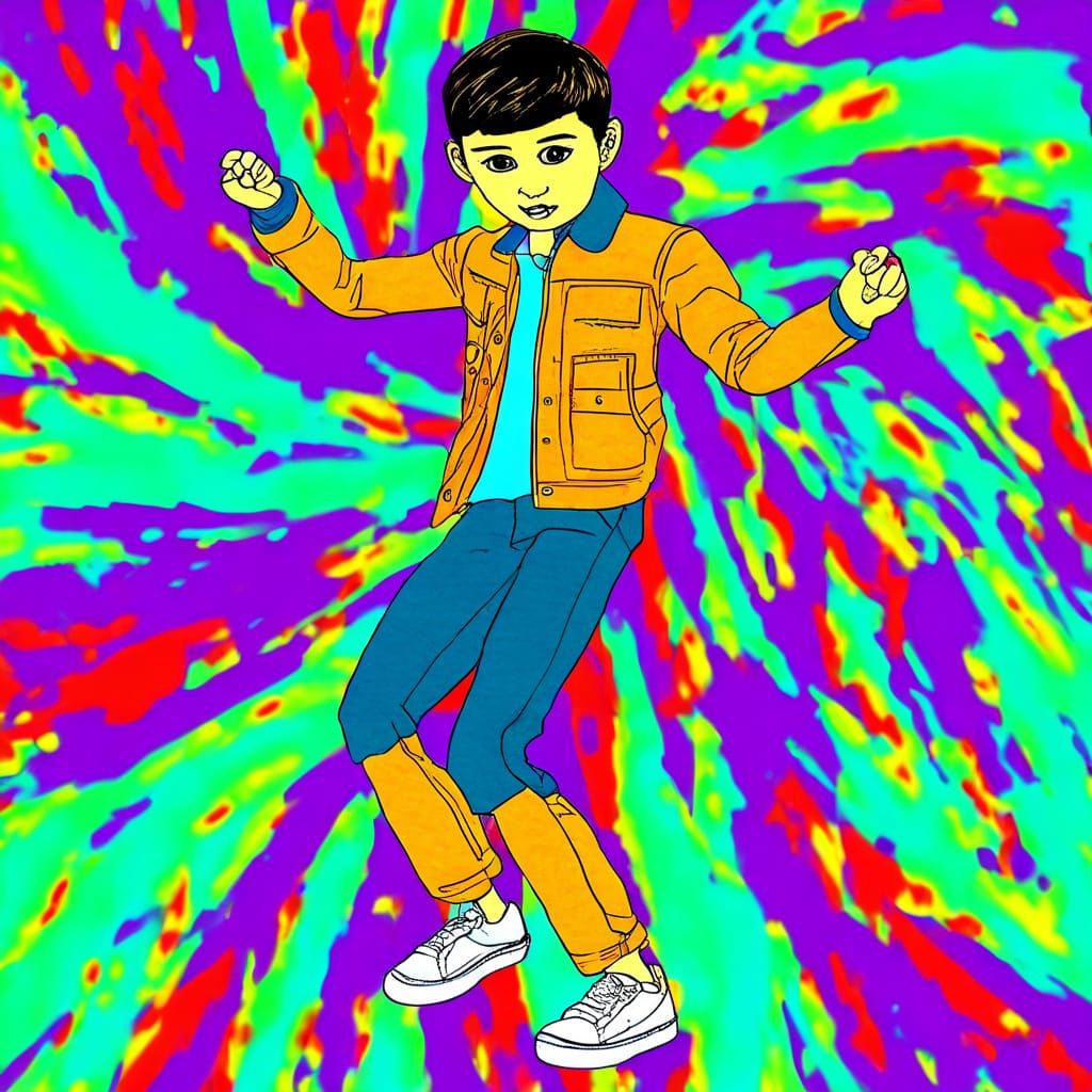 Energetic Young Boy Performs K-Pop Moves in Vibrant Digital ...