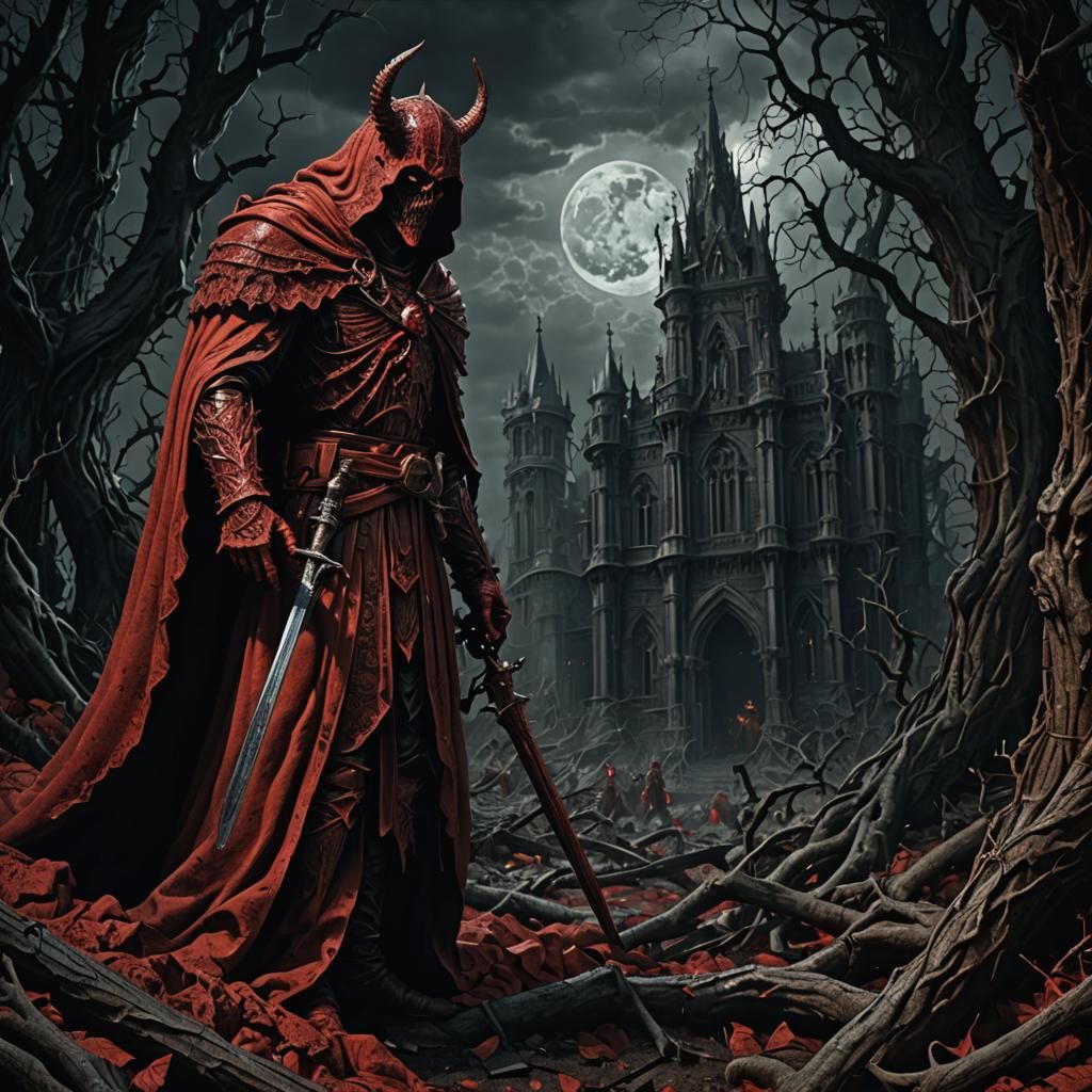 Dramatic Red Wraith in Hyperrealistic Digital Painting