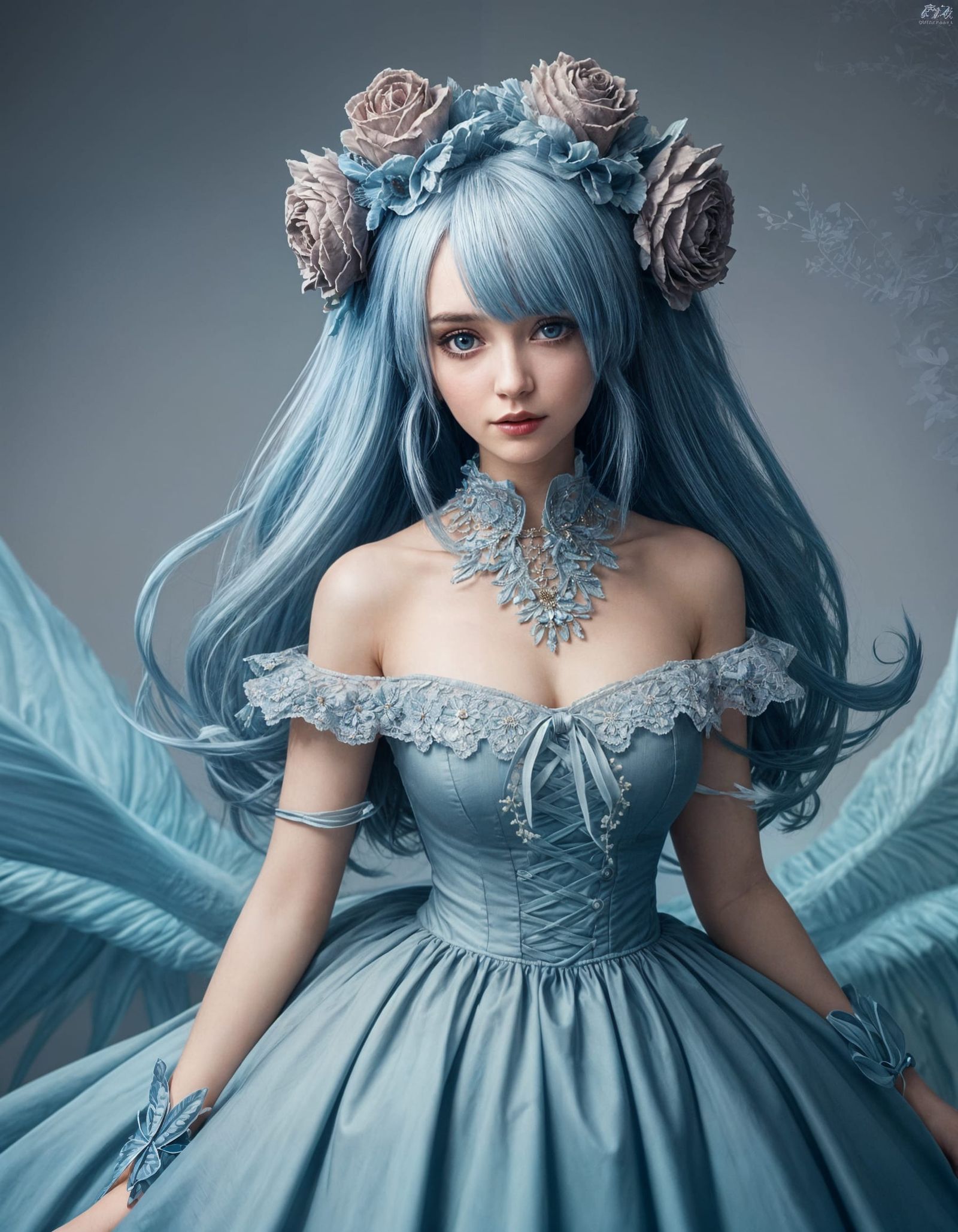 Monster Girl Devouring Worlds in Blue Tones