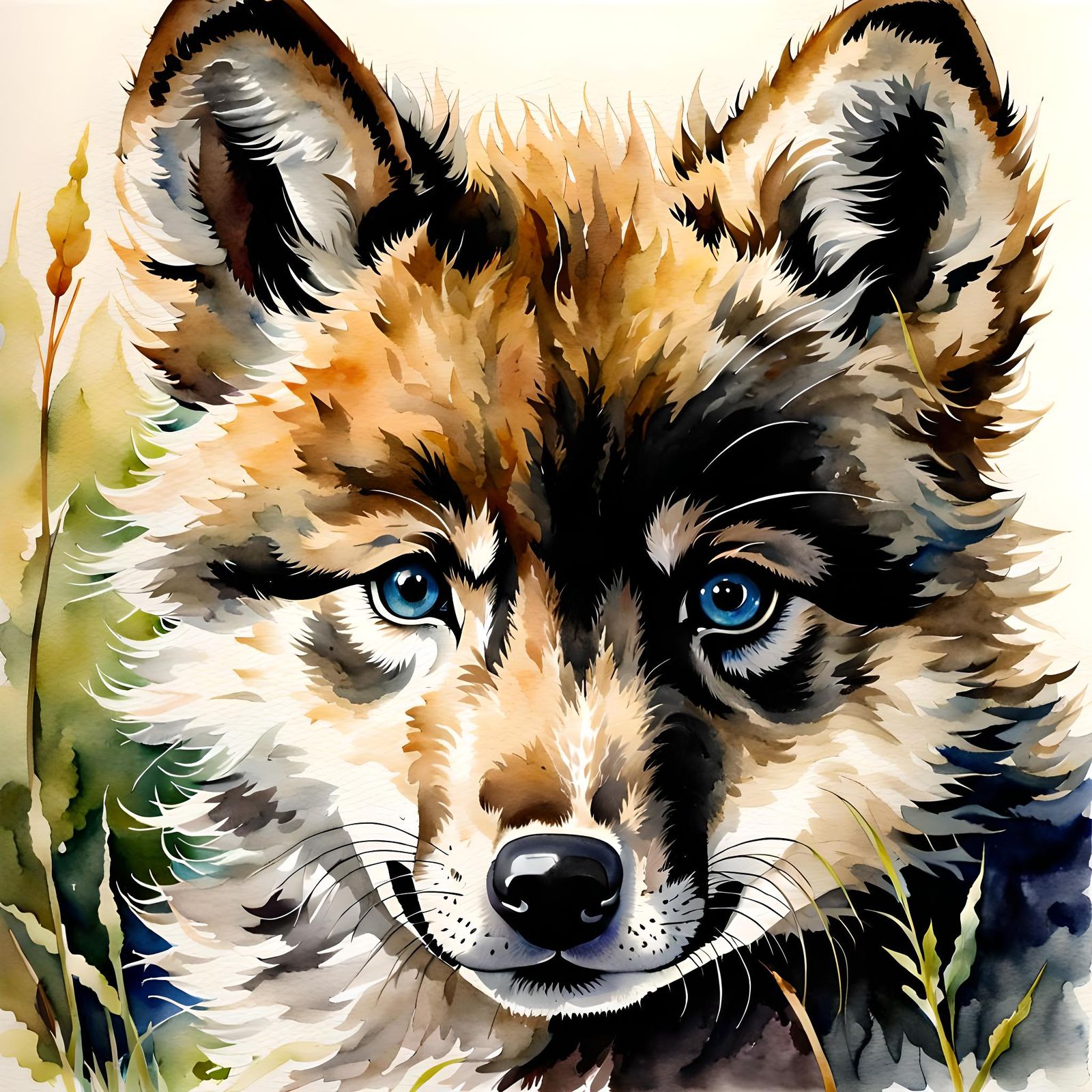 Watercolor of Adorable Baby Wolf