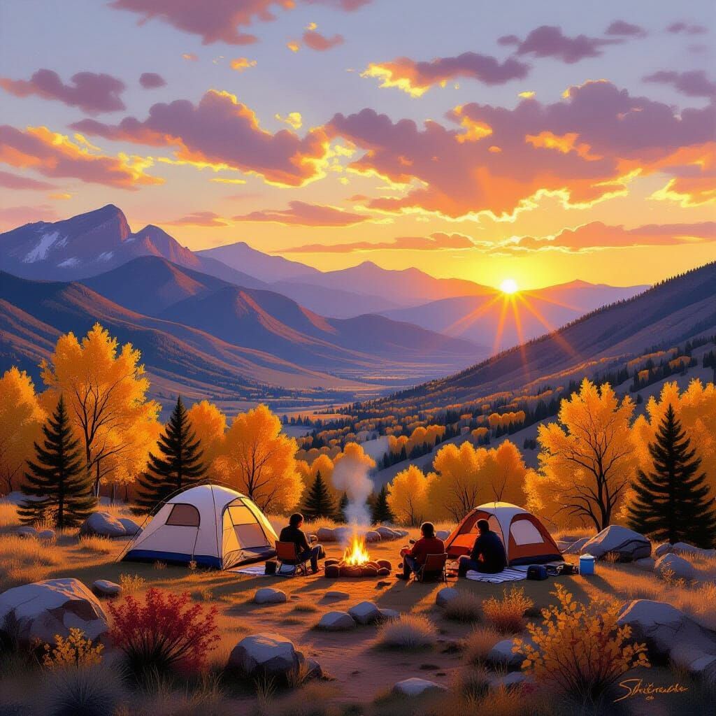 Taos Sunset: Camping in Golden Autumn Landscape