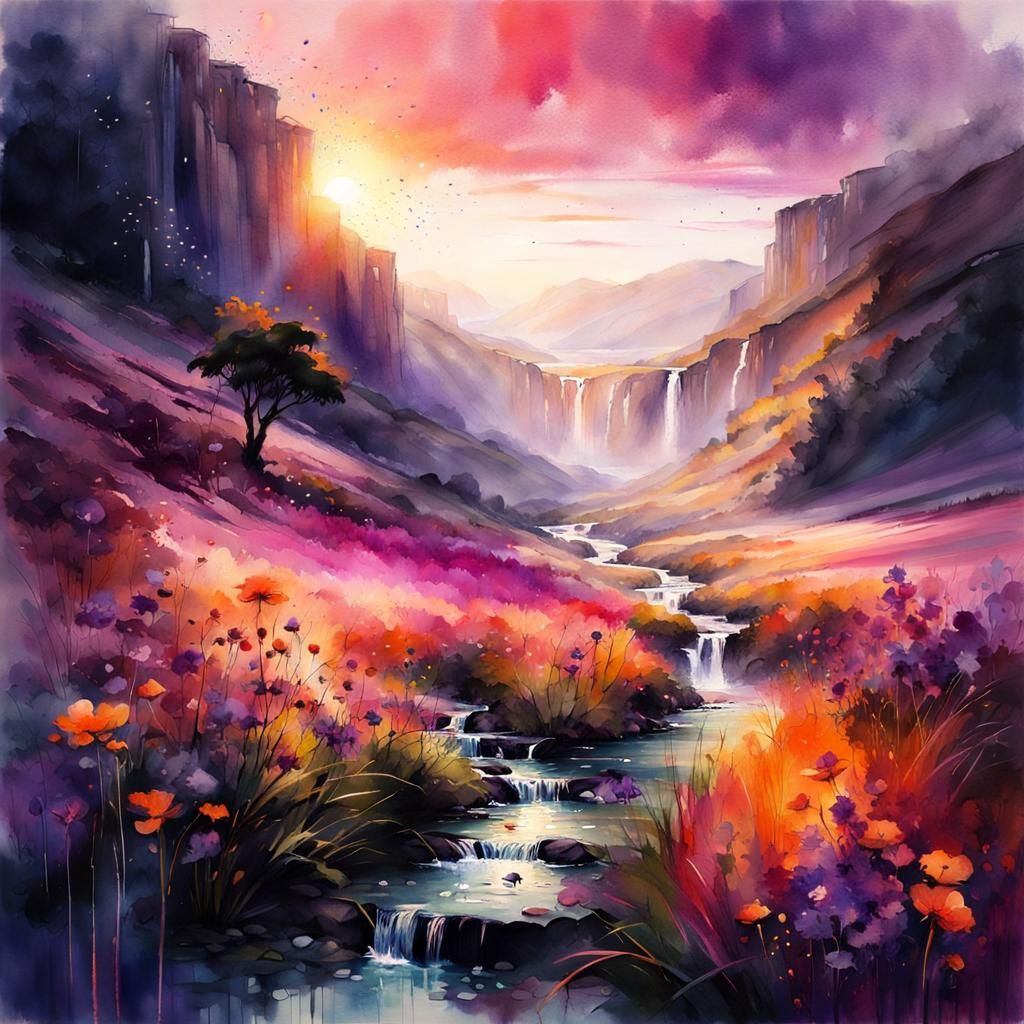 Lush Rivendell Summerscape: Watercolor Illustration