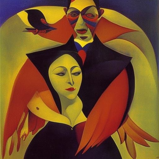 Surreal Bird-Vampire Hybrid in Classic Portrait Style