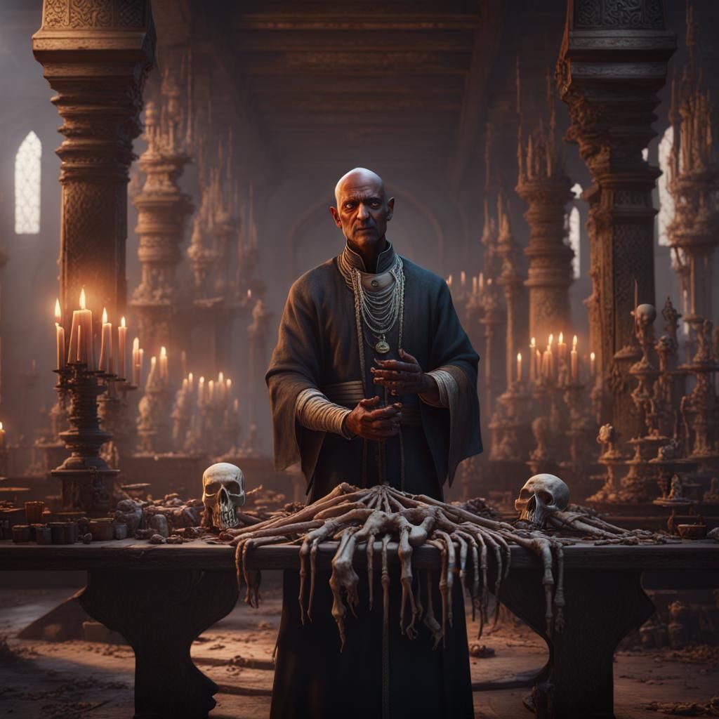 Indian Necromancer Priest in Temple: Detailed Matte Painting