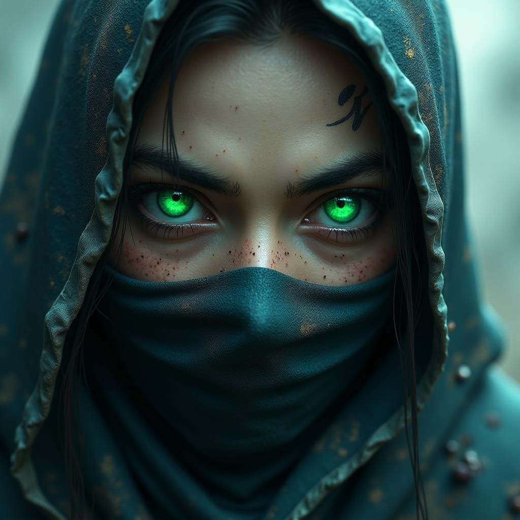 Ninja Warrior with Emerald Eyes: Fantasy Concept Art
