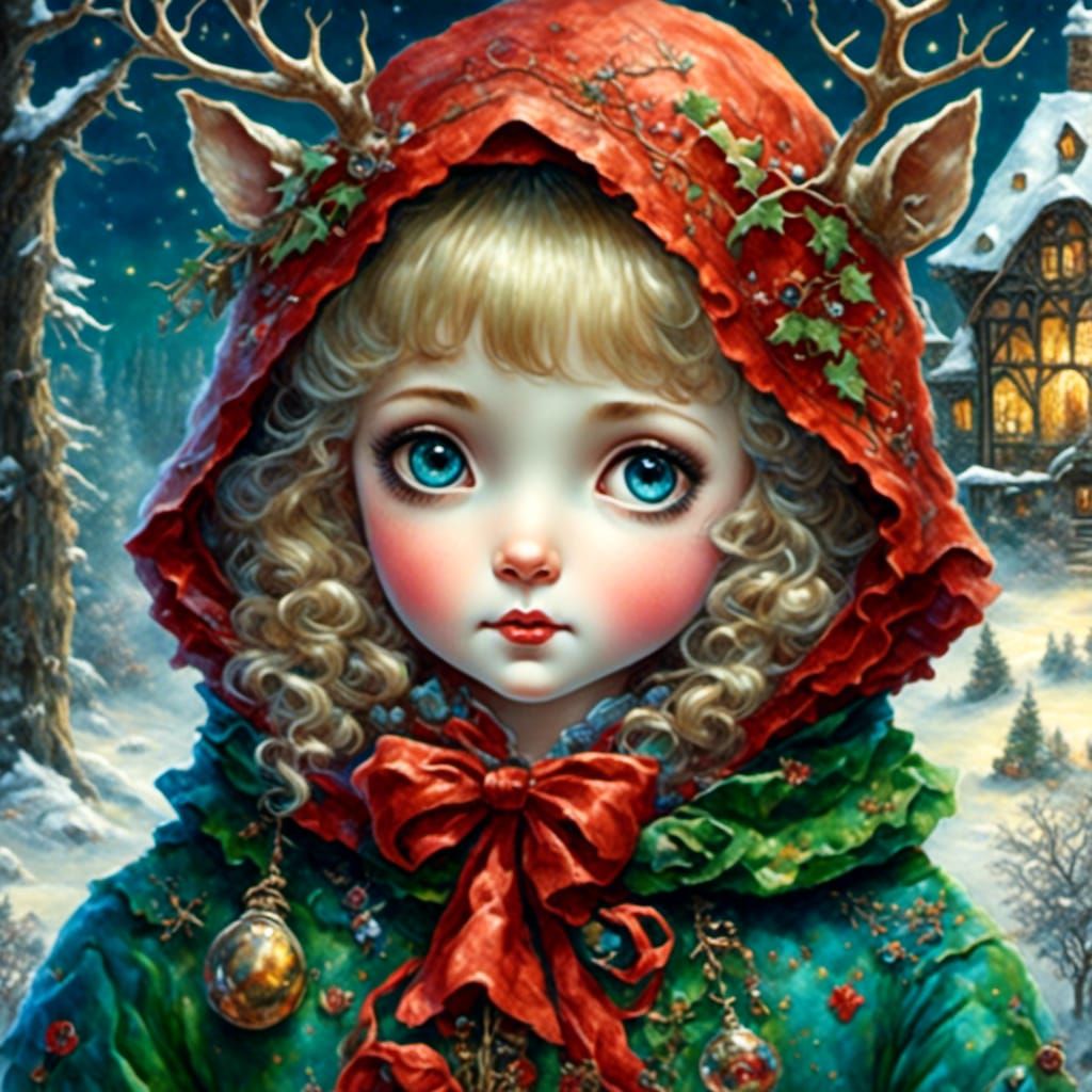 Enchanted Girl and Snowman in Storybook Illustration