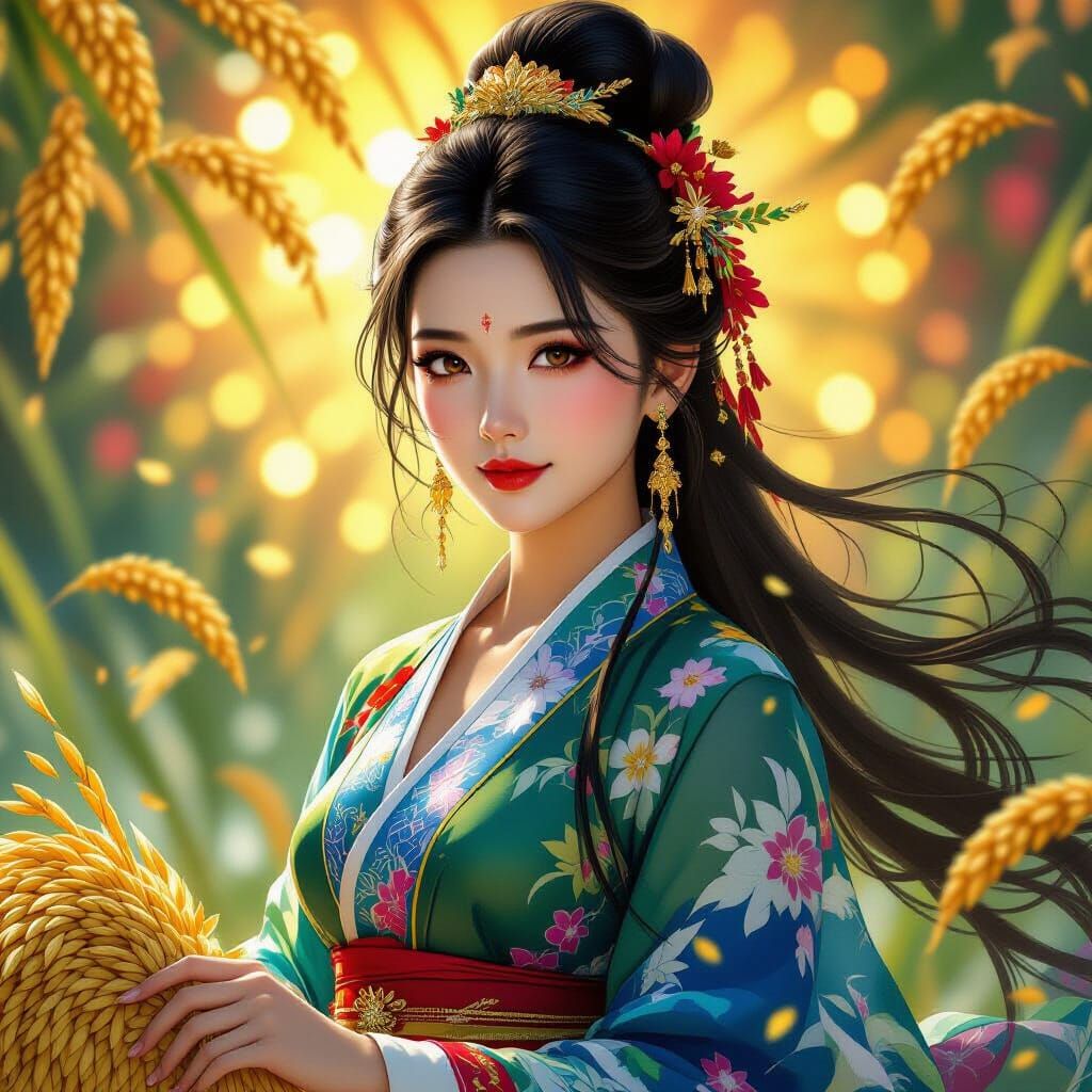 Vietnamese Rice Goddess in Dramatic Splash Art Style