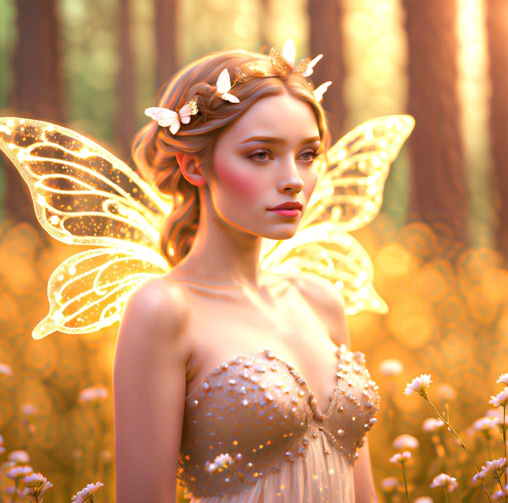Enchanted Forest Fairy in a Dreamy Glittering Landscape