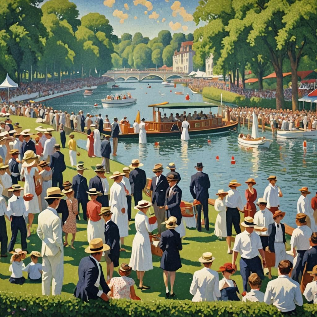Henley Regatta in Pointillist Style
