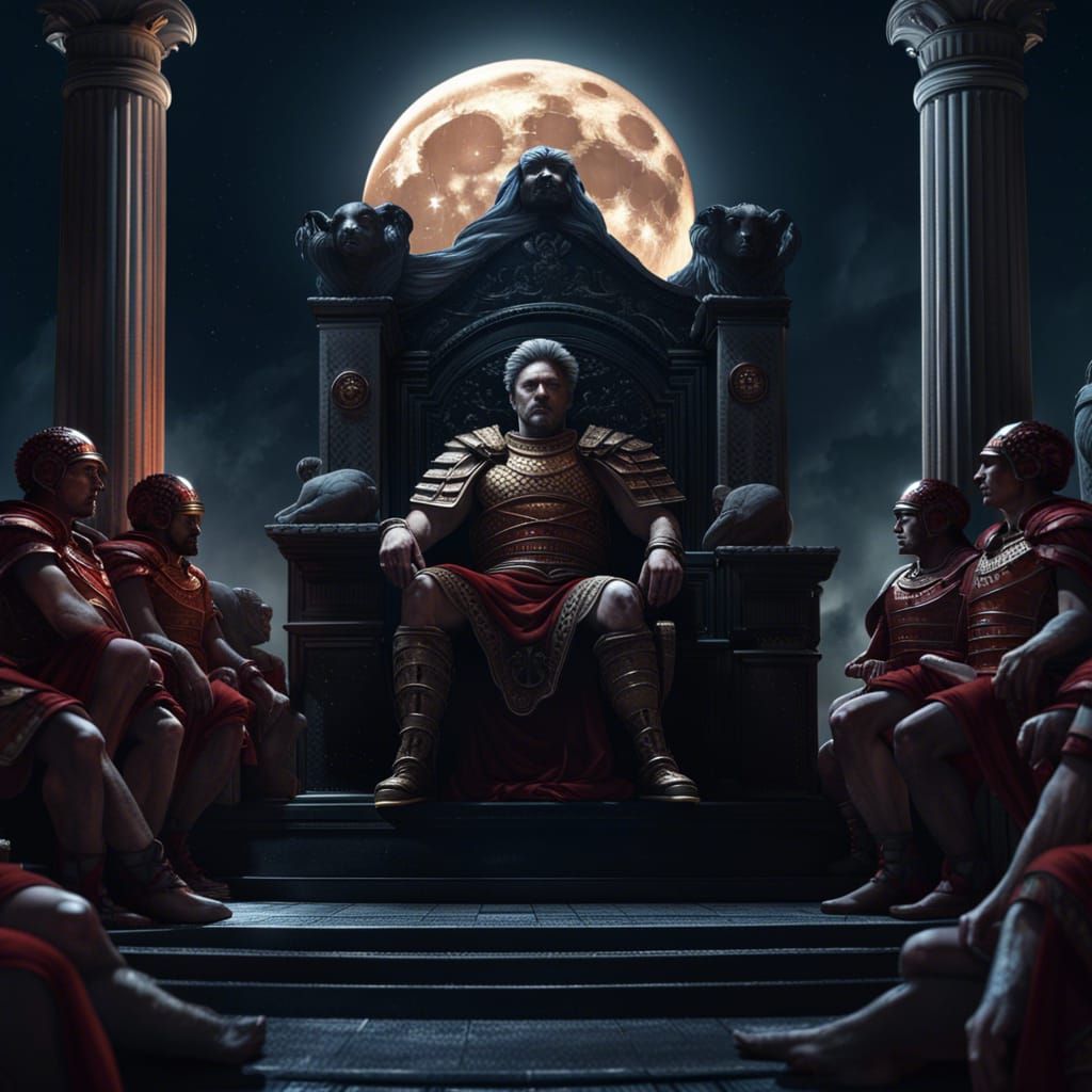 Roman Emperor on Throne Under Moonlight