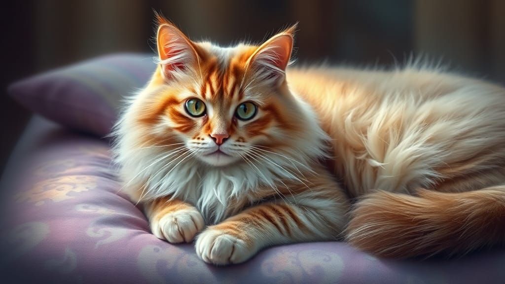 Colorful Fur Cat Portrait in Fantasy Style