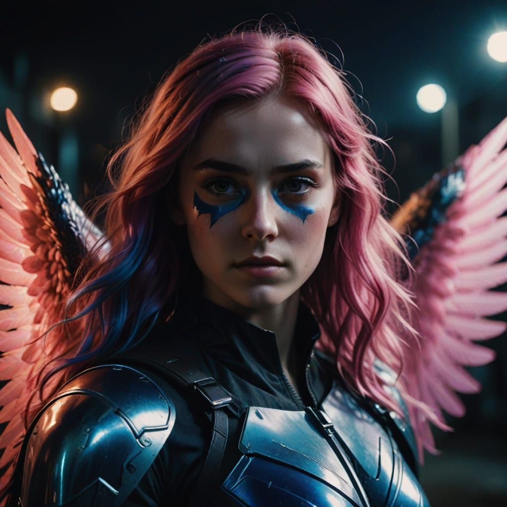 Ethereal Scottish Superheroine in Vibrant Pink and Blue Atti...