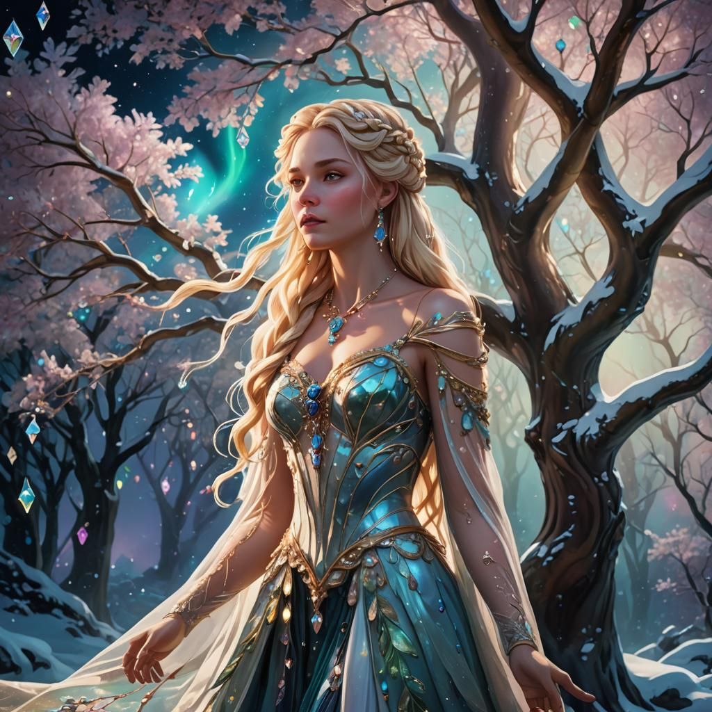 Baroque Fantasy Goddess Under Crystal Tree