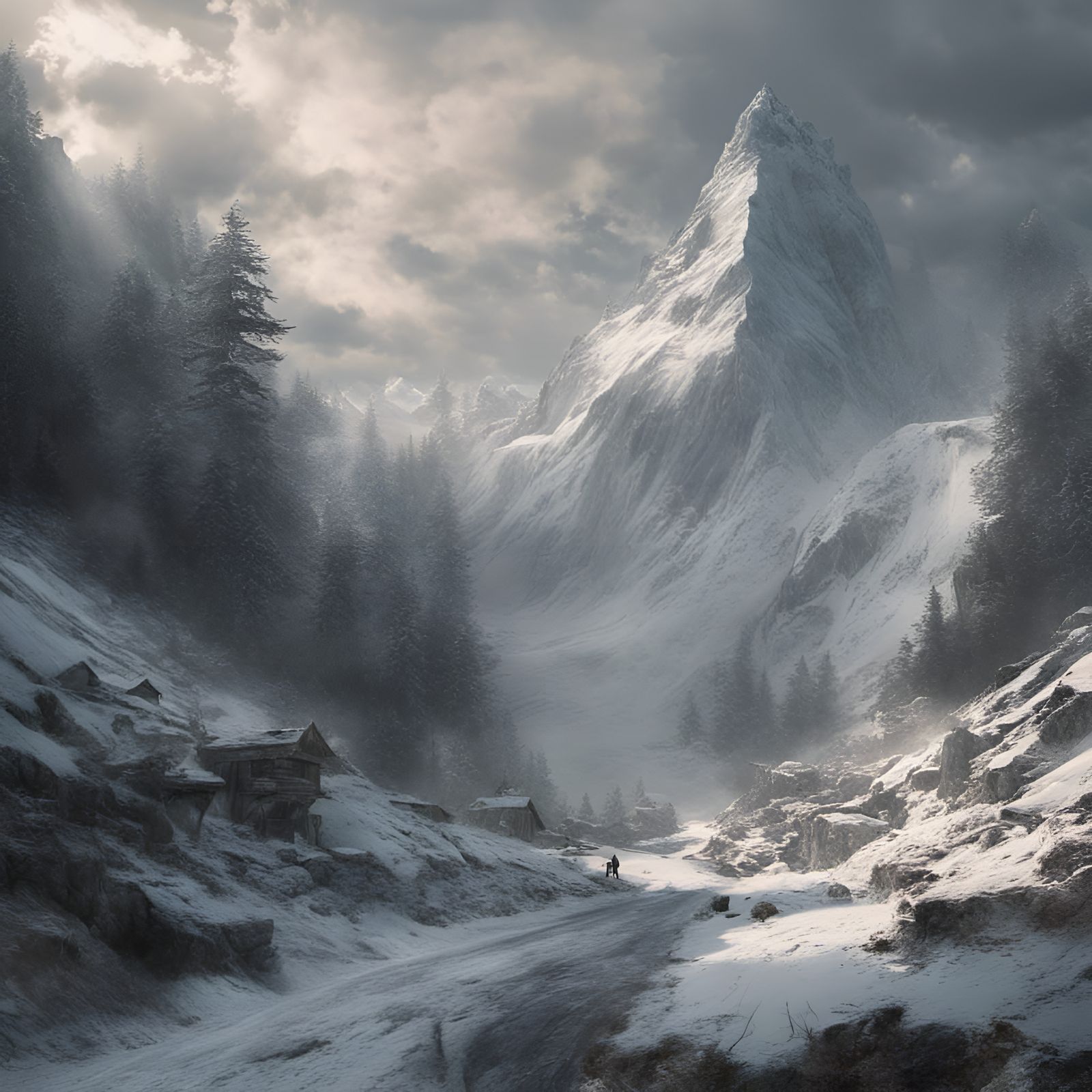 Dramatic Gothic Mountain Range in Surreal Style