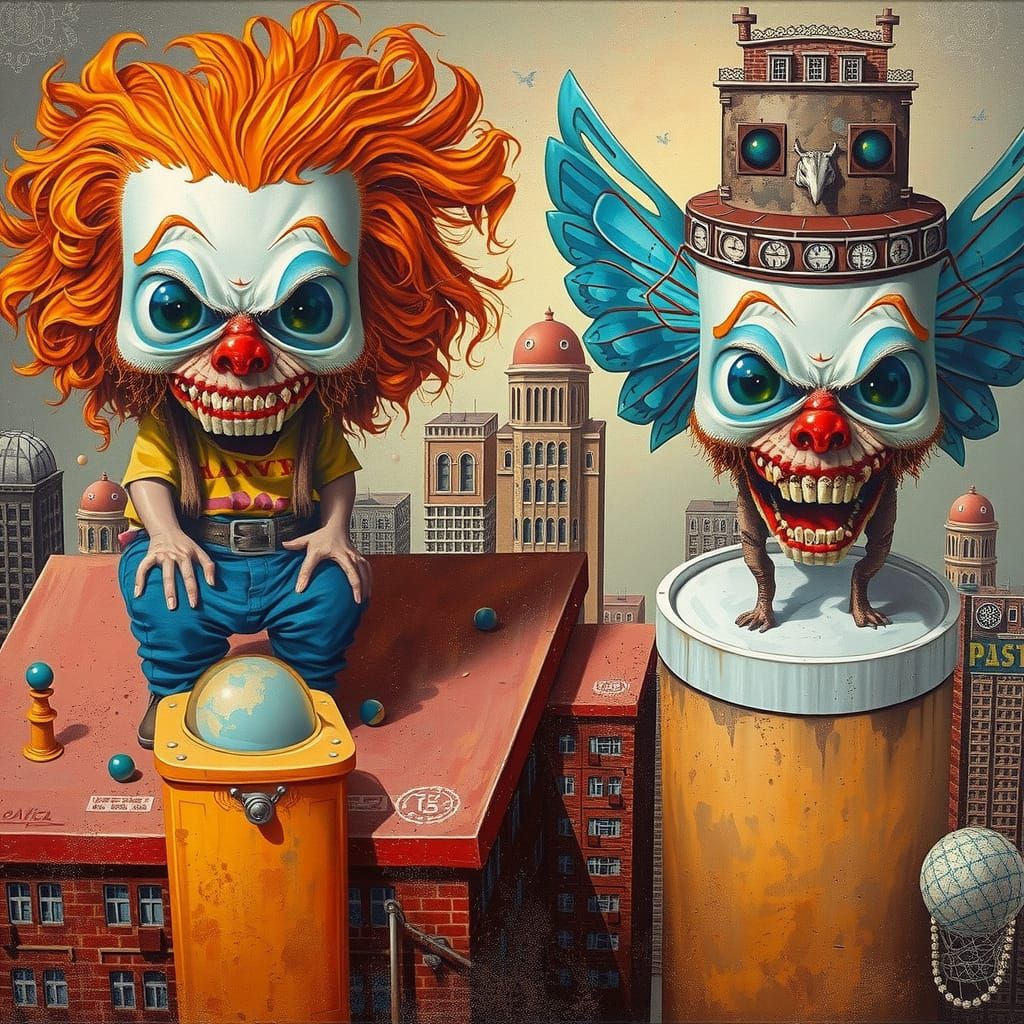 Frightened Child in a Surreal Skyscraper Block