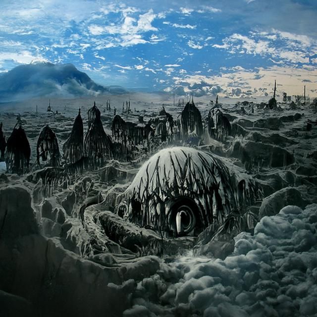 Grayscale Abyssal Village in Gothic Manga Style