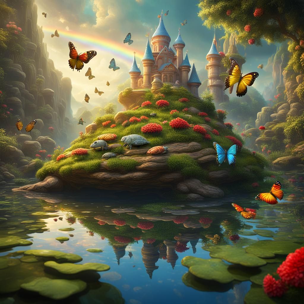 Fairytale Land: Rainbows, Butterflies, and Turtle