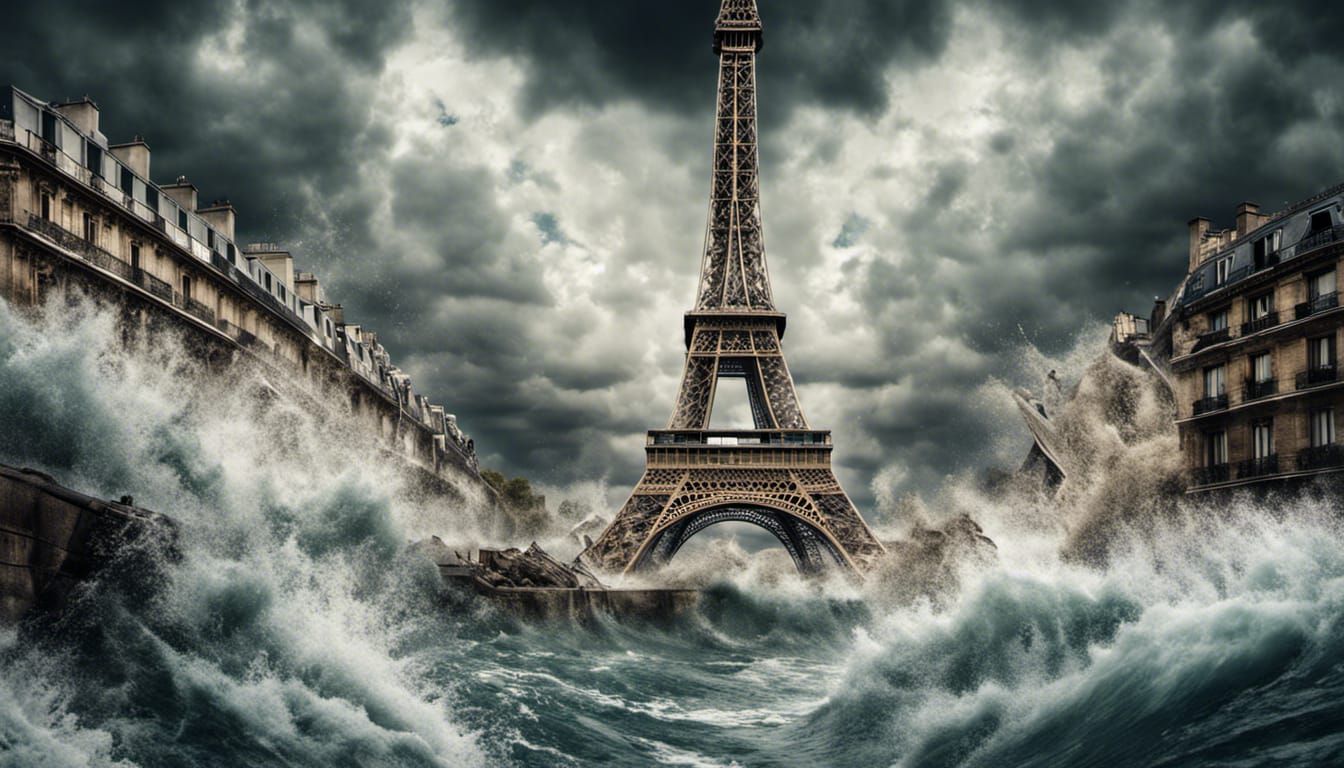Paris Underwater: Wrecked Eiffel Tower in Giant Waves