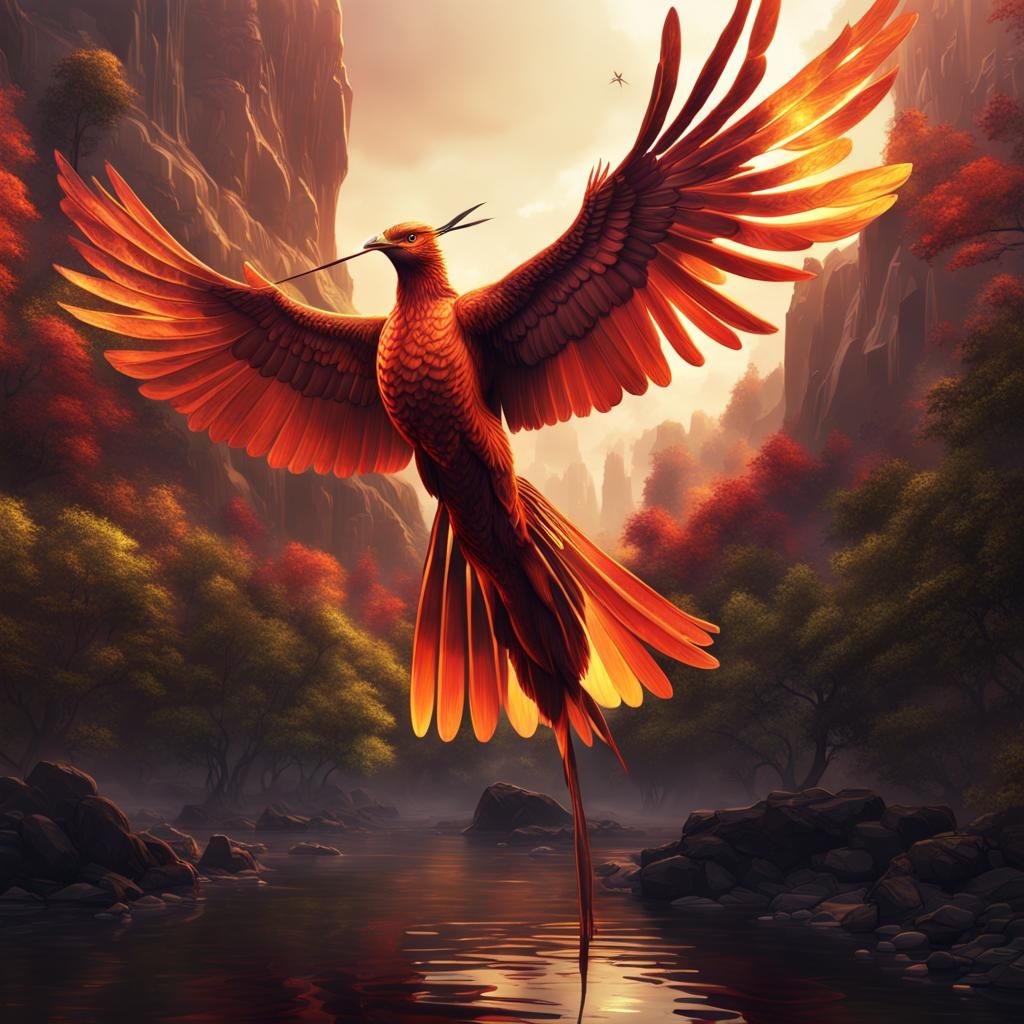 Colorful Liquid Ink Mockingjay Fantasy Art