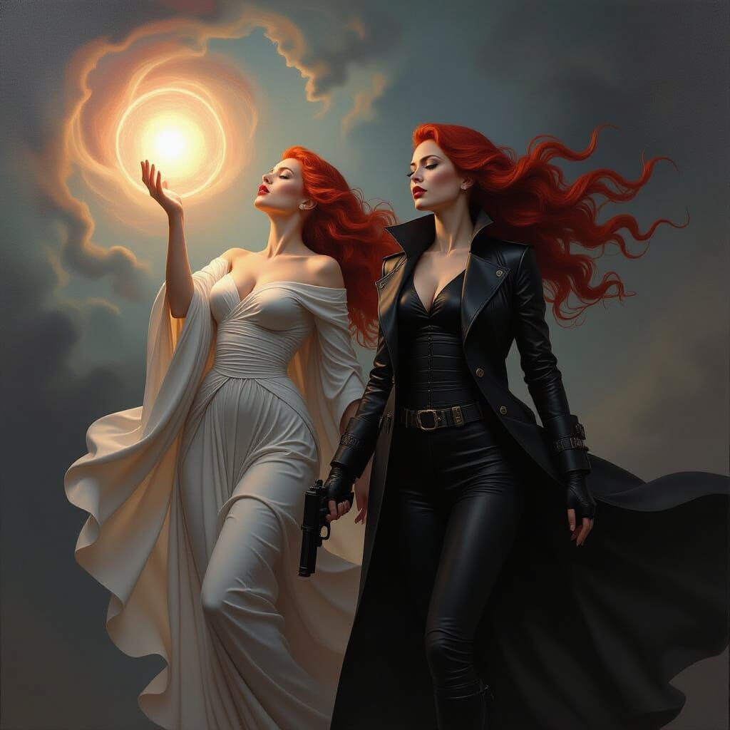 Tragic Heroine's Duality in Hyperrealistic Oil Painting