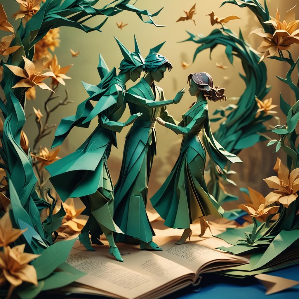 Origami Couple Dancing: A Detailed Matte Painting