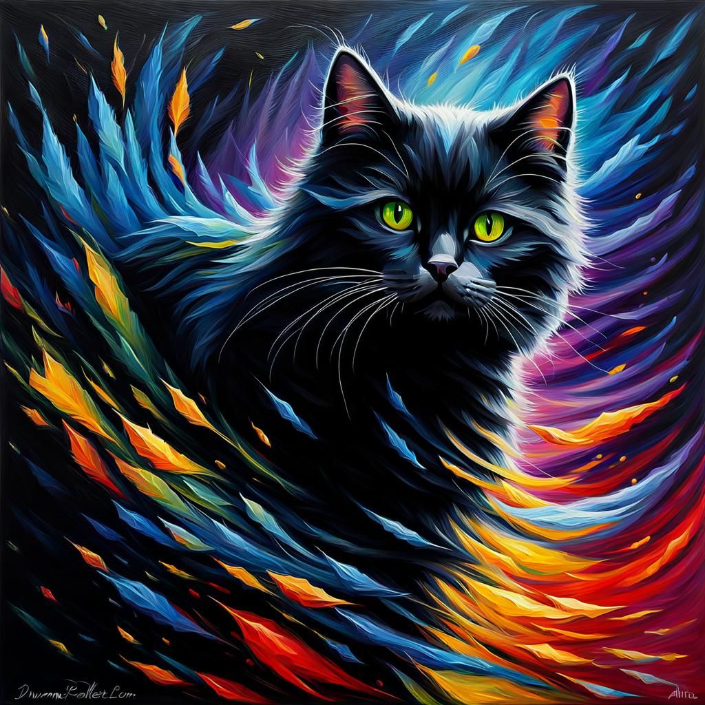 Adorable Gothic Black Cat with Glass Effect