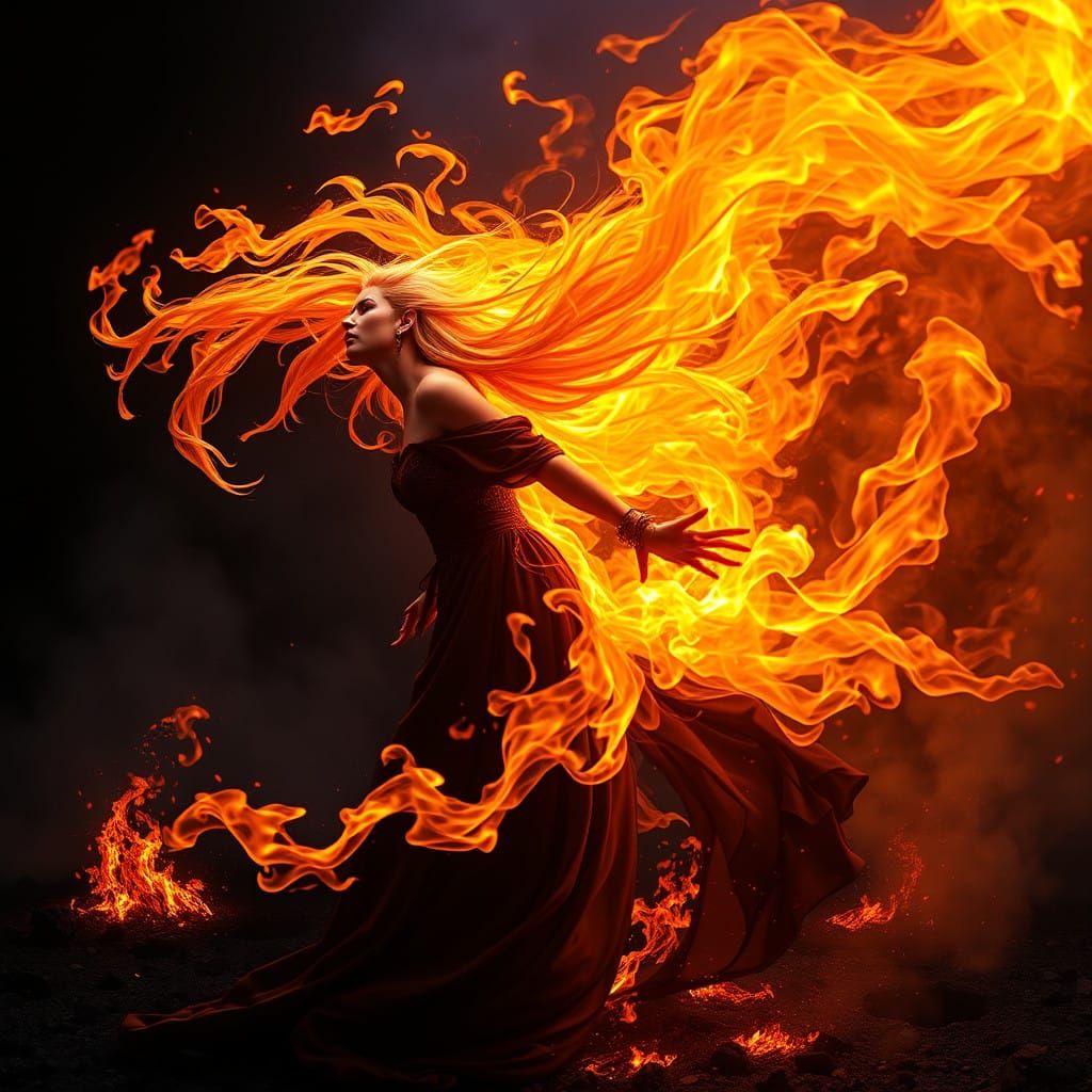 Surreal Fantasy Art Depicts a Woman Consumed by Magical Flam...