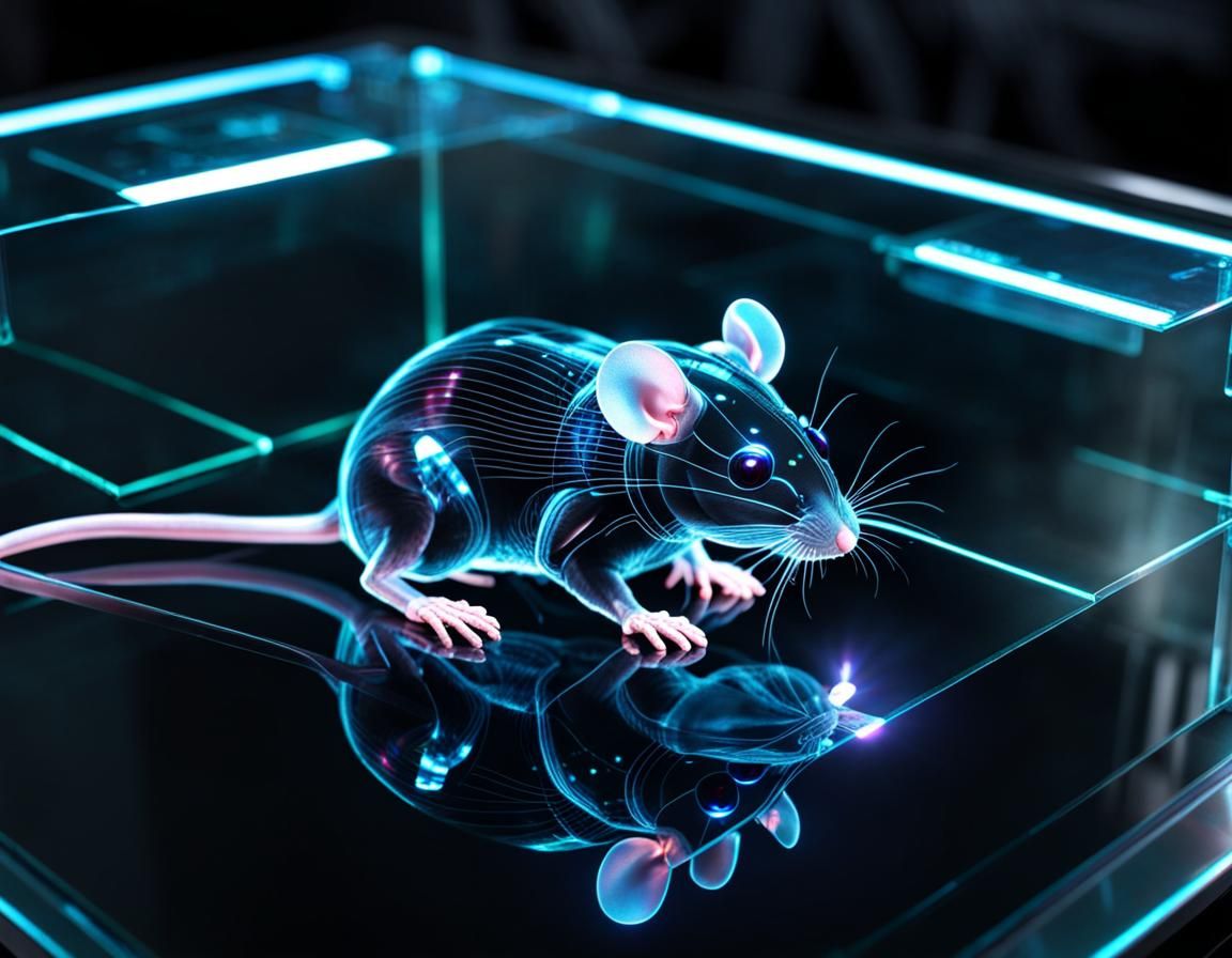 Holographic Mouse in Cyberpunk Style Projection