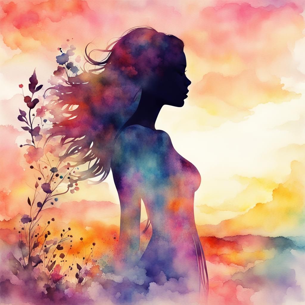 Sunset Silhouette: Digital Watercolor Summerscape