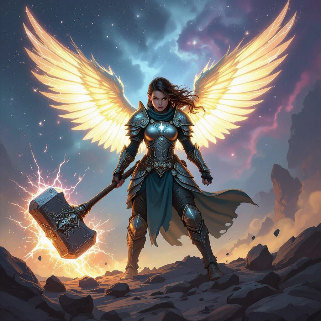 Celestial Halfling Warrior on Star Battlefield