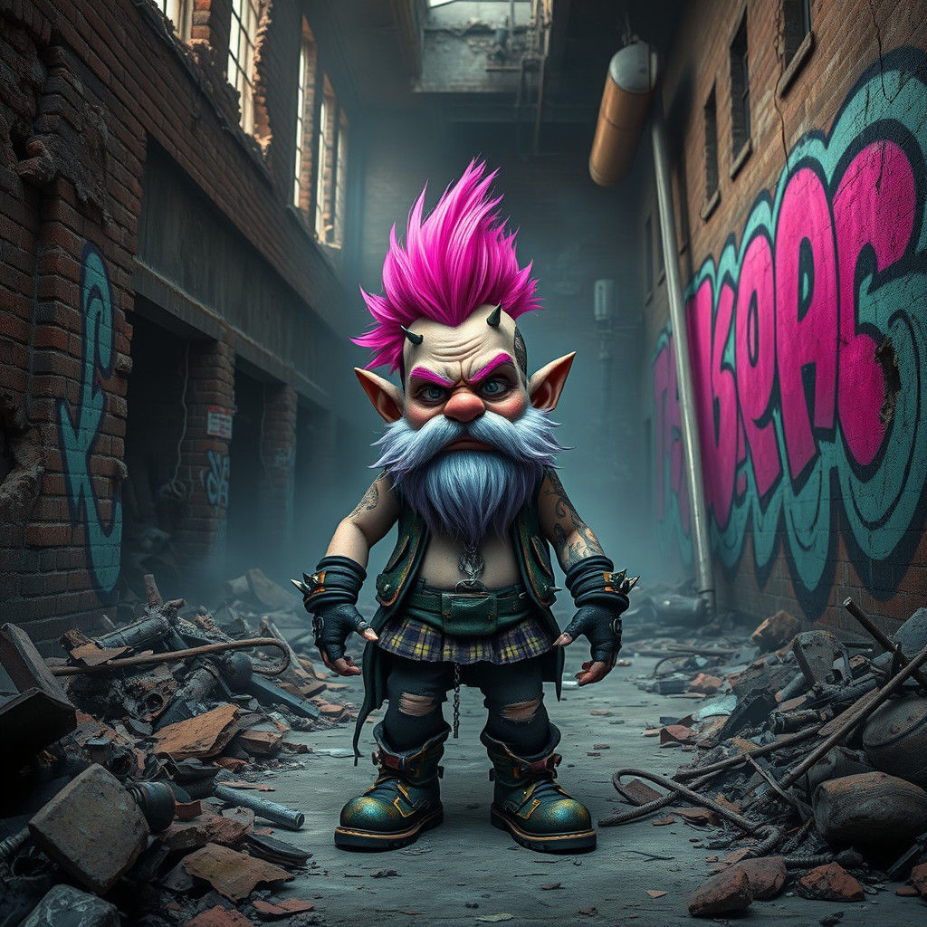 Gnome Punk in Apocalyptic Grunge Building