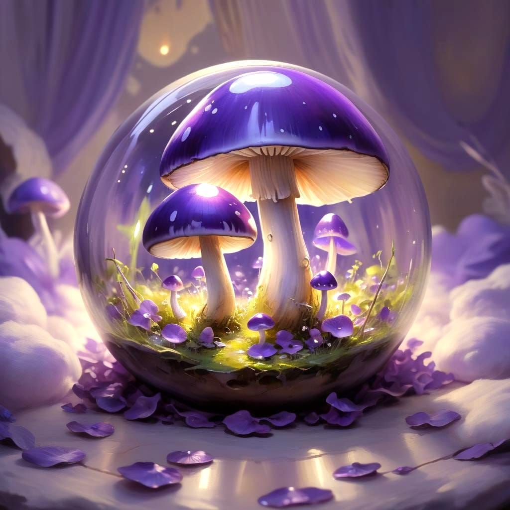 Luminous Purple Mushroom Sphere: Impressionist Fantasy