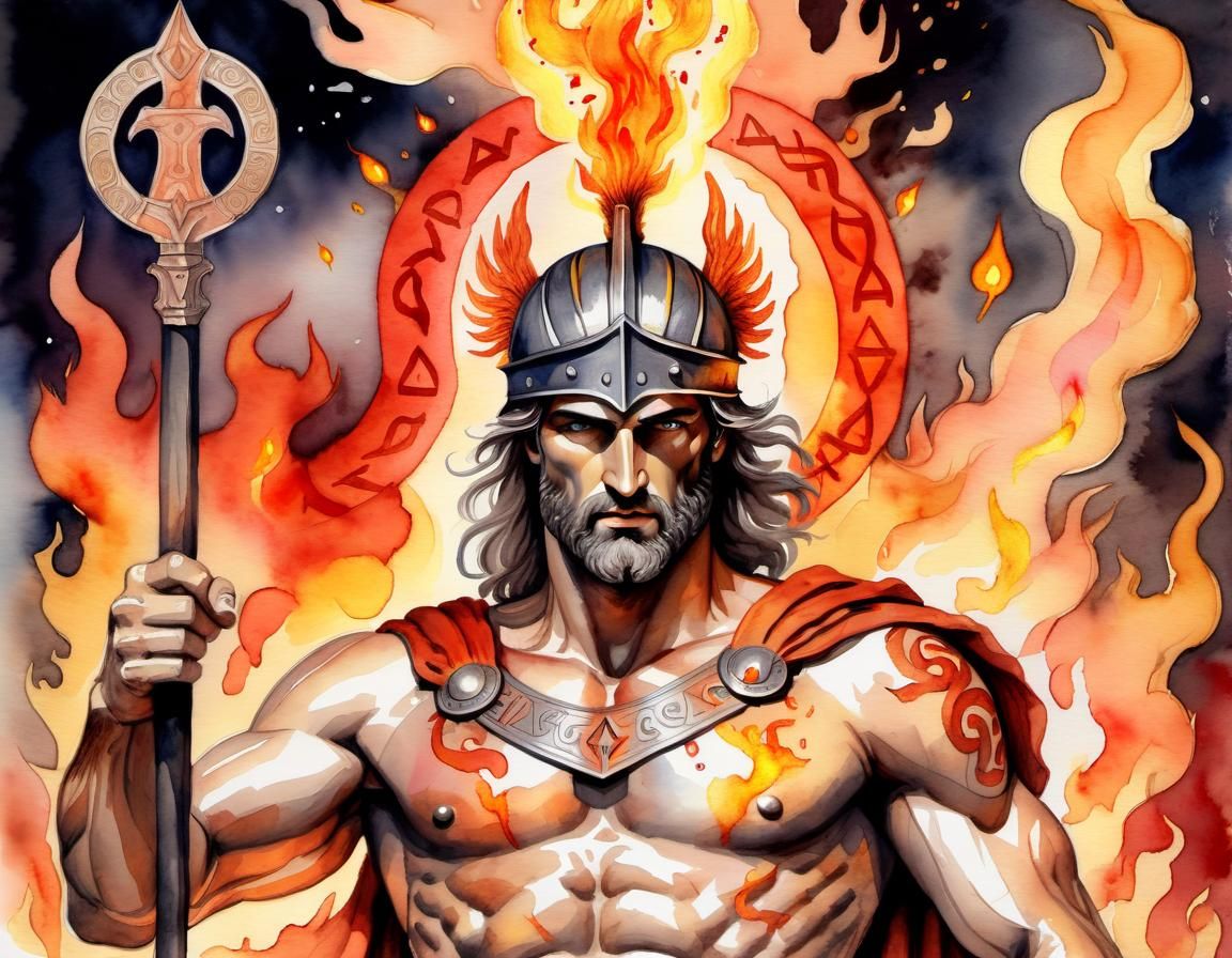 Ares, God of War, in Watercolor Style