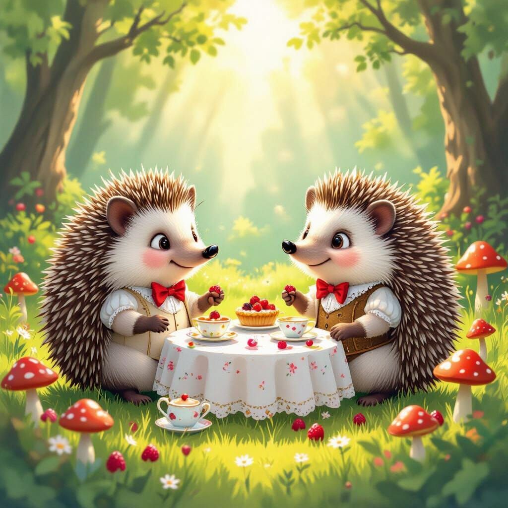 Hedgehogs Tea Party in Edwardian Style