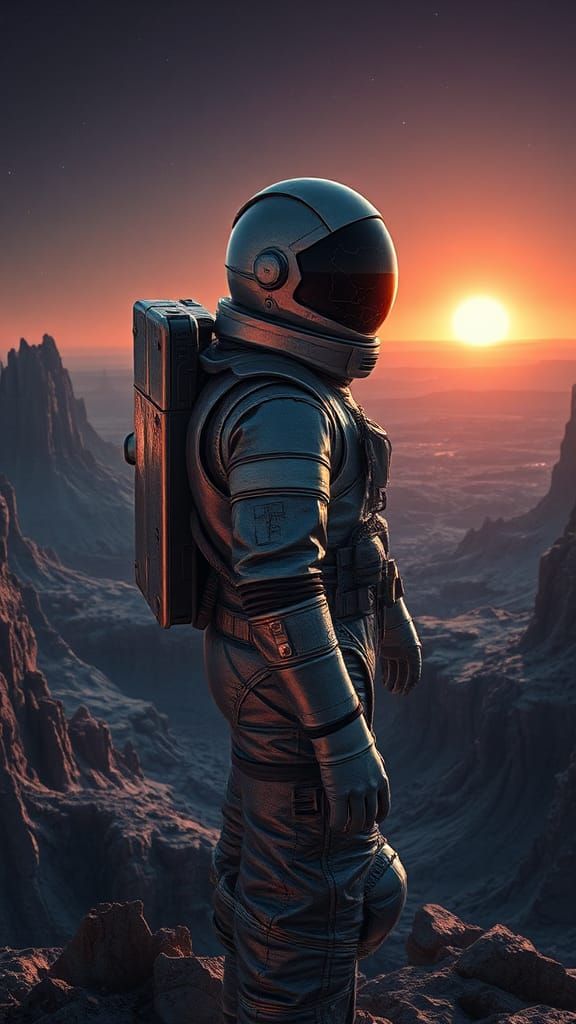 Astronaut on Alien Planet at Sunset