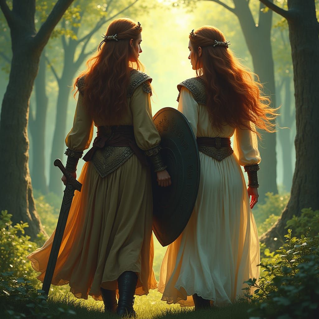 Viking Princes in Emerald Forest, Fantasy Concept Art