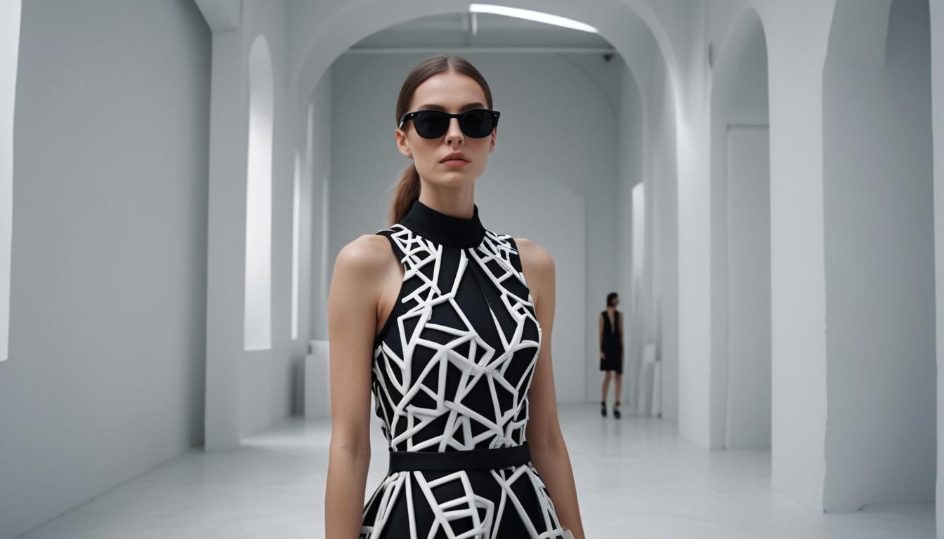 French Model in Experimental Dress, Cinematic Style