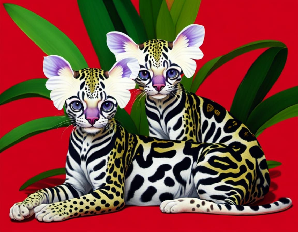 Dadaism: Orchid Ocelots in Abstract Composition