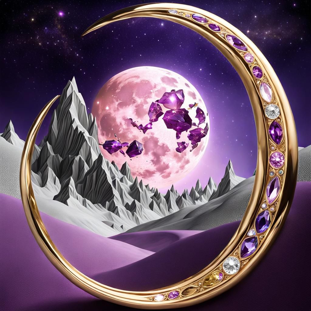 Surreal Crystal Moonscape in Gold and Silver