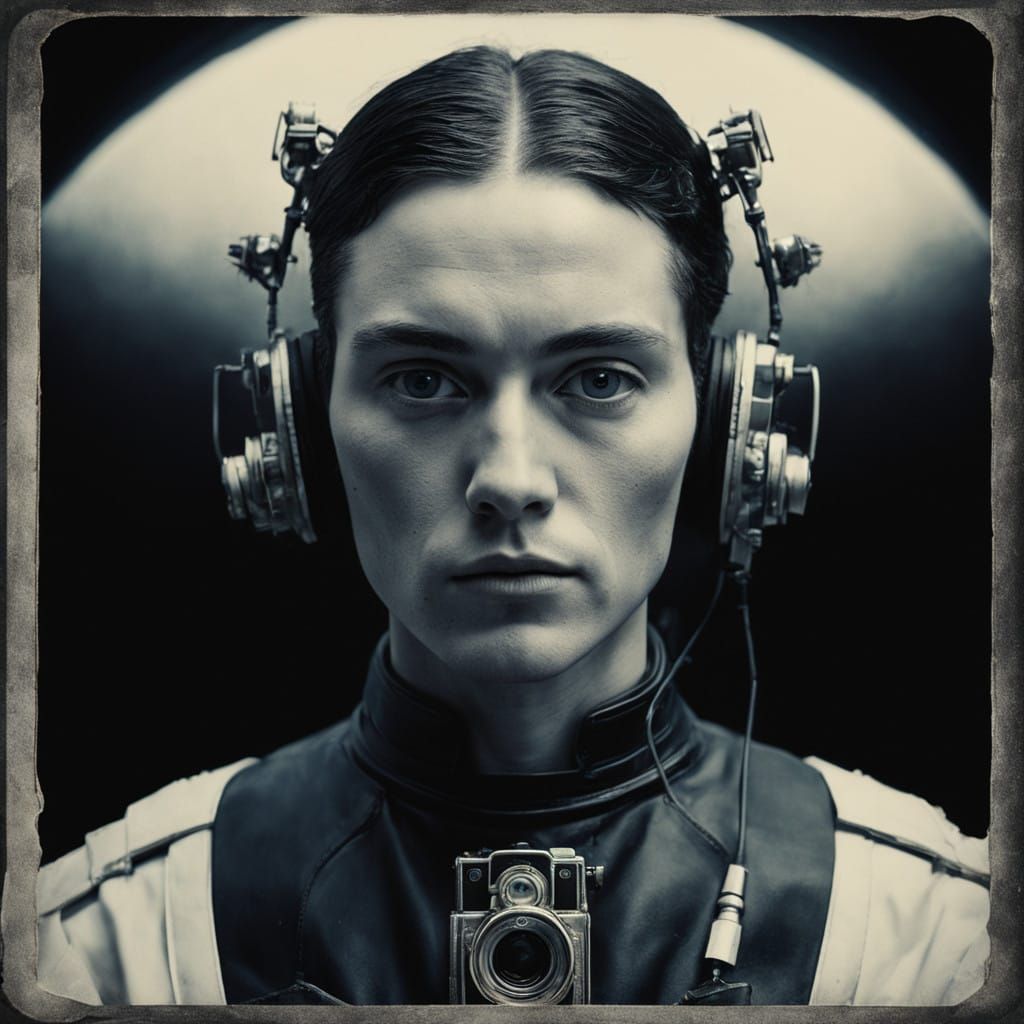 Retro Futuristic Quantum Protagonist Portrait in Daguerreoty...