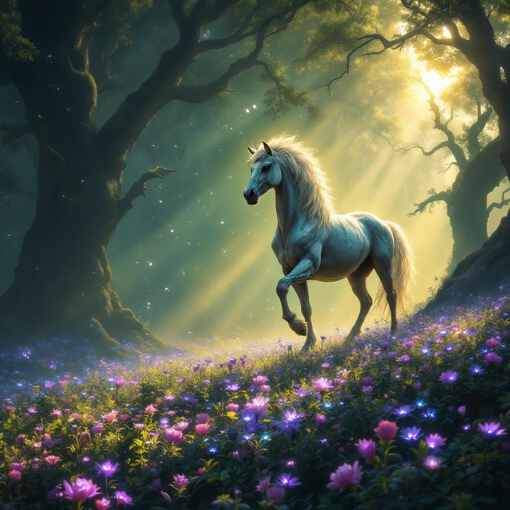 Majestic Centaur in Bioluminescent Flower Field