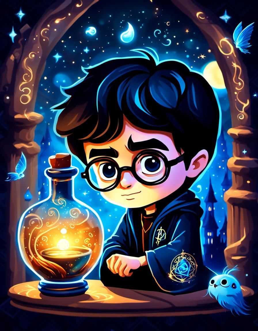 Chibi Harry Potter and Glowing Potion, Digital Art