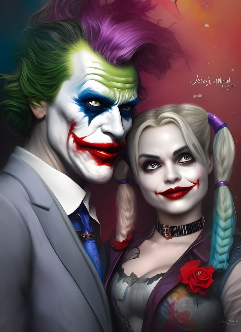 The Joker and Harley Quinn Crayon Caricature
