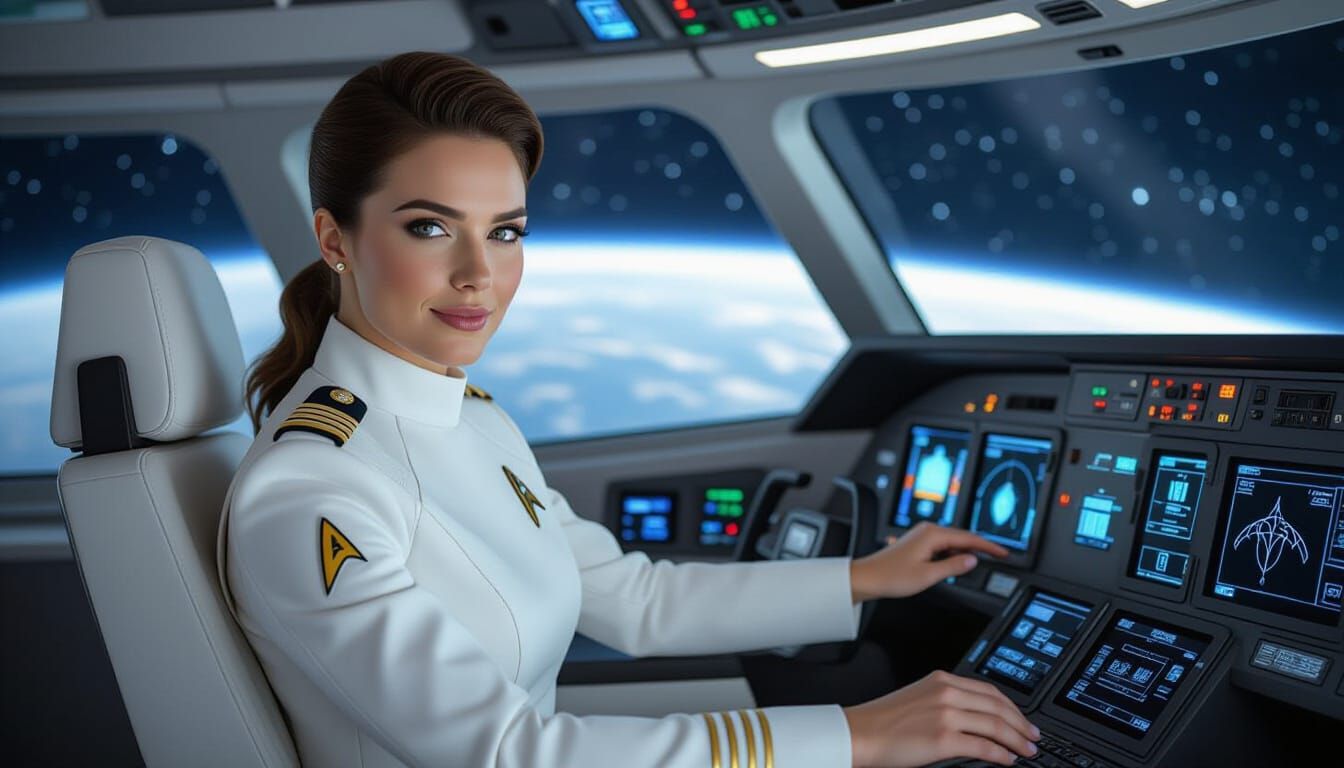 Starfleet Officer Pilots Shuttlecraft Through Space