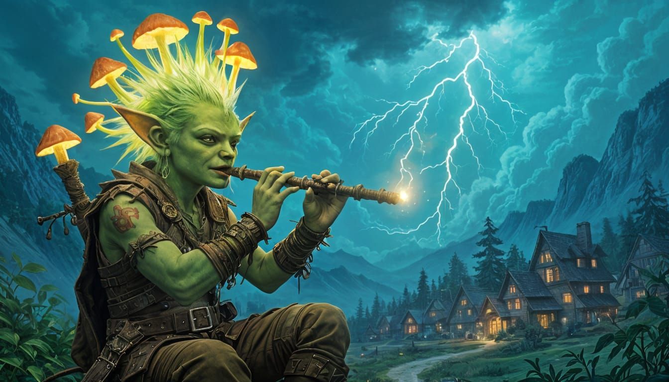 Punk Rock Goblin Calms Storm with Bioluminescent Flute